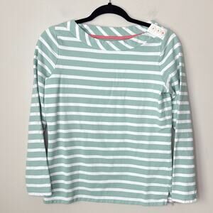 Boden Womens Striped Long Sleeve Knit Fleece Top Size 4 Mint White Button Detail